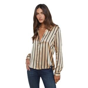 L'Agence Gold + Black Striped Silk Tyler Button Up Blouse Medium